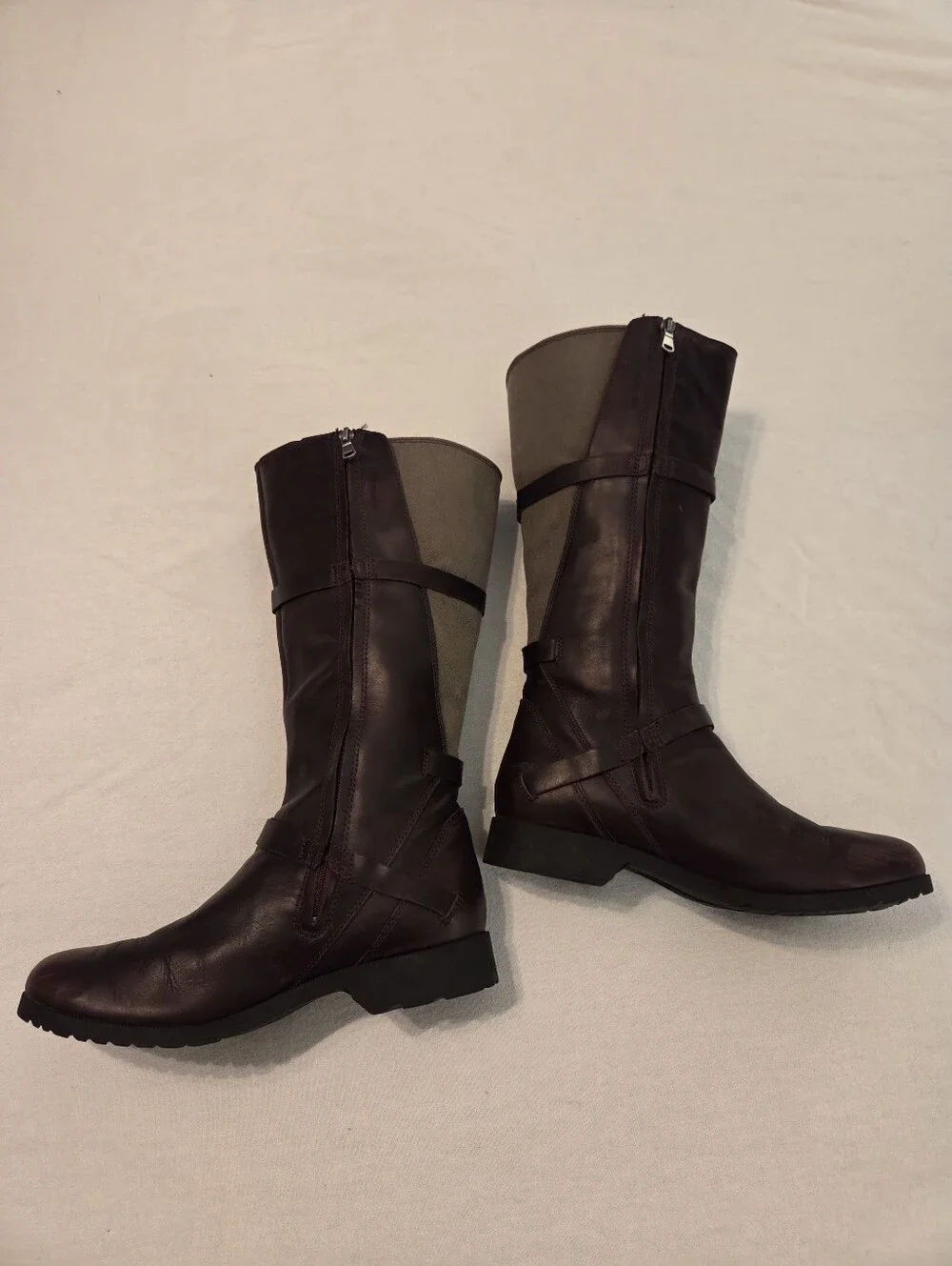TEVA De La Vina Brown Leather Grey Canvas Tall Waterproof Gorpcore Riding Boots